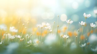 明媚清晨鲜花蝴蝶菊花叶子草地图