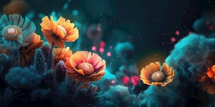 明媚清晨鲜花蝴蝶菊花叶子草地图