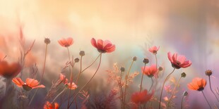 明媚清晨鲜花蝴蝶菊花叶子草地图