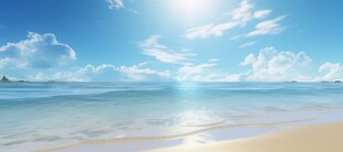 海滩景色云椰子树大海沙滩