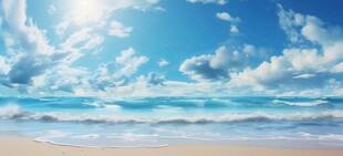 海滩景色云椰子树大海沙滩