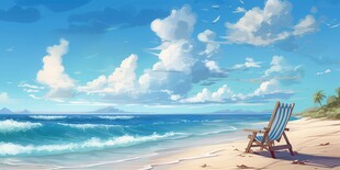 海滩景色云椰子树大海沙滩