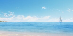 海滩景色云椰子树大海沙滩