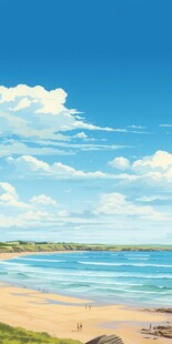 海滩景色云椰子树大海沙滩