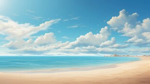 海滩景色云椰子树大海沙滩