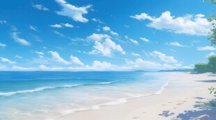 海滩景色云椰子树大海沙滩