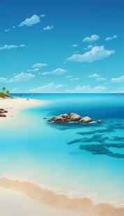 海滩景色云椰子树大海沙滩