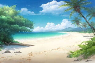 海滩景色云椰子树大海沙滩