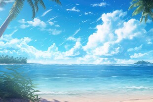 海滩景色云椰子树大海沙滩