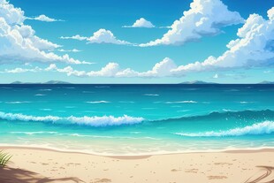 海滩景色云椰子树大海沙滩