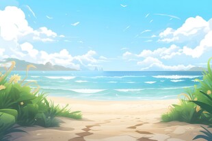 海滩景色云椰子树大海沙滩