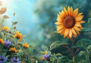 阳光下向日葵秋季丰收场景