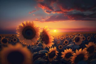 阳光下向日葵秋季丰收场景