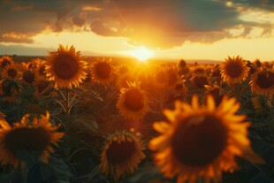 阳光下向日葵秋季丰收场景