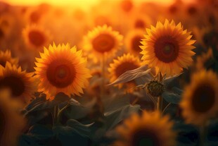 阳光下向日葵秋季丰收场景