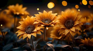 阳光下向日葵秋季丰收场景