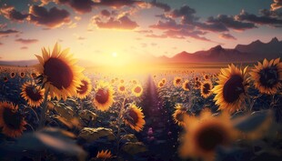 阳光下向日葵秋季丰收场景