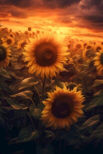 阳光下向日葵秋季丰收场景