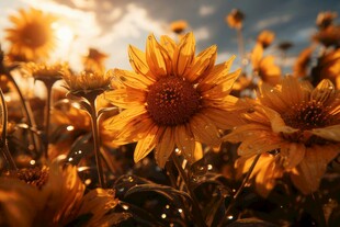 阳光下向日葵秋季丰收场景