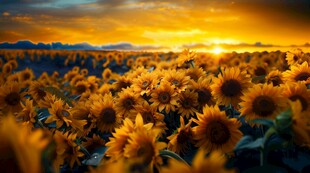 阳光下向日葵秋季丰收场景