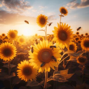 阳光下向日葵秋季丰收场景