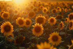 阳光下向日葵秋季丰收场景