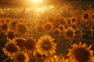 阳光下向日葵秋季丰收场景