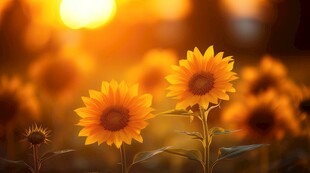 阳光下向日葵秋季丰收场景