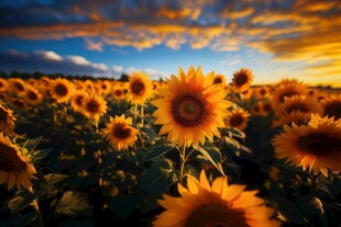 阳光下向日葵秋季丰收场景