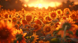 阳光下向日葵秋季丰收场景