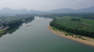 广东小镇河道航拍