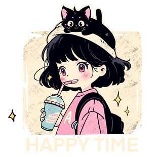 卡通奶茶女孩图案设计