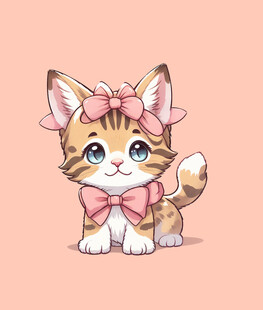 戴蝴蝶结的卡通小猫咪