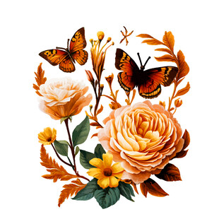 卡通蝴蝶花束图案