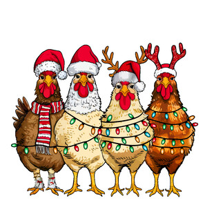 卡通圣诞鸡图案