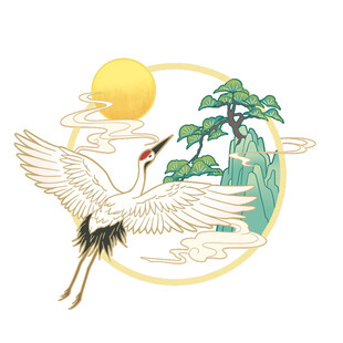 卡通青山鹤图案设计