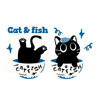 卡通茶杯猫图案设计