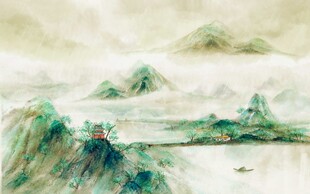 青色山水烟雨