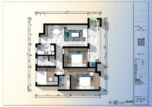 室内设计全屋定制平面布置彩平图