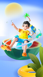 男孩玩水枪海报素材