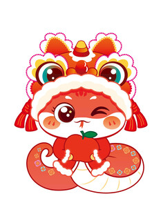 蛇卡通 抱苹果 素材插画设计