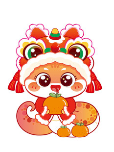 蛇卡通抱桔子 素材插画设计