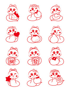 蛇年插画 简笔画线稿 新年图片
