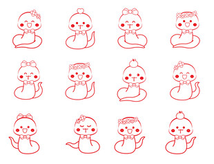 蛇年插画 简笔画线稿 新年图片