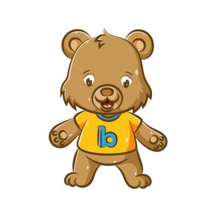 站着黄色衬衫印有B字母熊宝宝