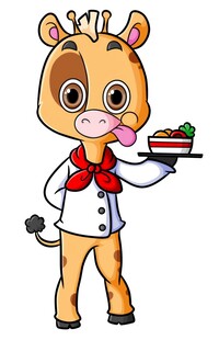 长颈鹿厨师正盘子提供食物