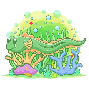 长长绿色电鳗海洋中游泳