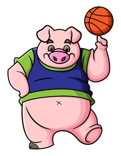 猪打篮球并做技巧