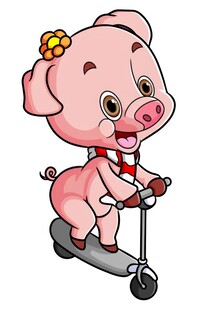 猪围巾玩滑板车