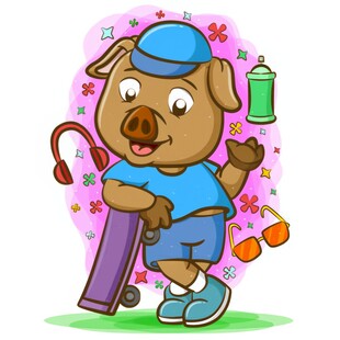 猪用嘻哈风格做滑板